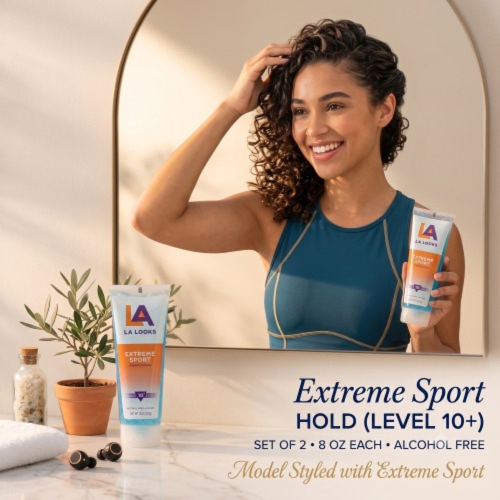 LA Looks Extreme Sport Hair Gel Hold 10+ Level Alcohol Free 8 oz Each Pack of 2